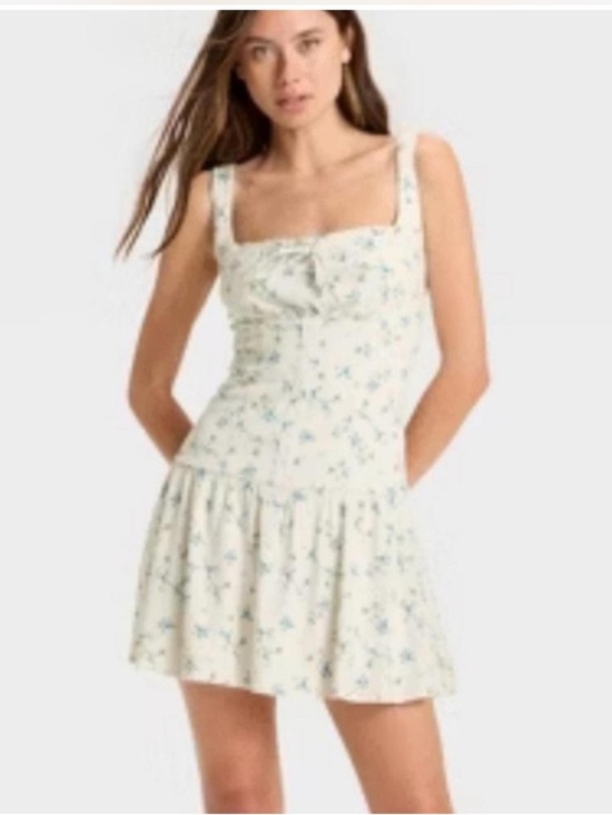 wild fable Dresses & Skirts - wild fable Cream Floral Mini Dress with Blue Print